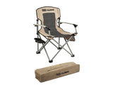 ARB* Silla de camping con bolsa con correa de hombro negra y beige.