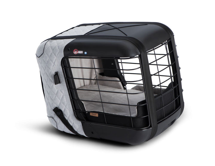 4pets®* Jaula de transporte Caree para perros y gatos, se fija de forma segura al asiento de cualquier pasajero, en color gris frío.