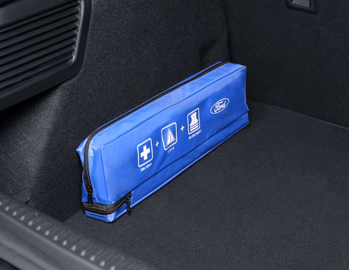 Original Ford Paquete de seguridad premium con bolsa flexible en color azul.