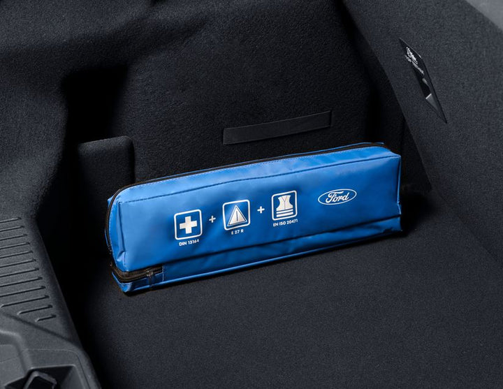 Original Ford Paquete de seguridad premium con bolsa flexible en color azul.
