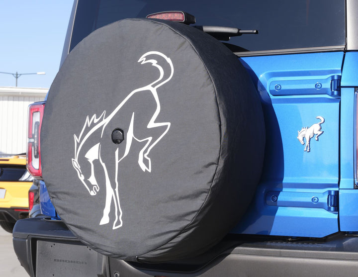 Original Ford Bronco Funda para rueda de repuesto Negra con el logo blanco de Bronco Pony