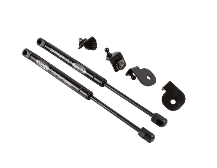 Kit elevadores capó negro con logo grabado Mustang 2015–2024 Ford Performance