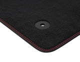 Focus Alfombrillas de terciopelo frontal, negro con costuras rojas