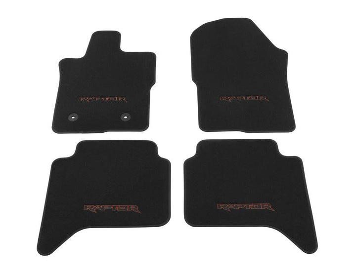Kit de alfombrillas de moqueta delanteras y traseras Ranger Raptor 2022+ negras con logo rojo