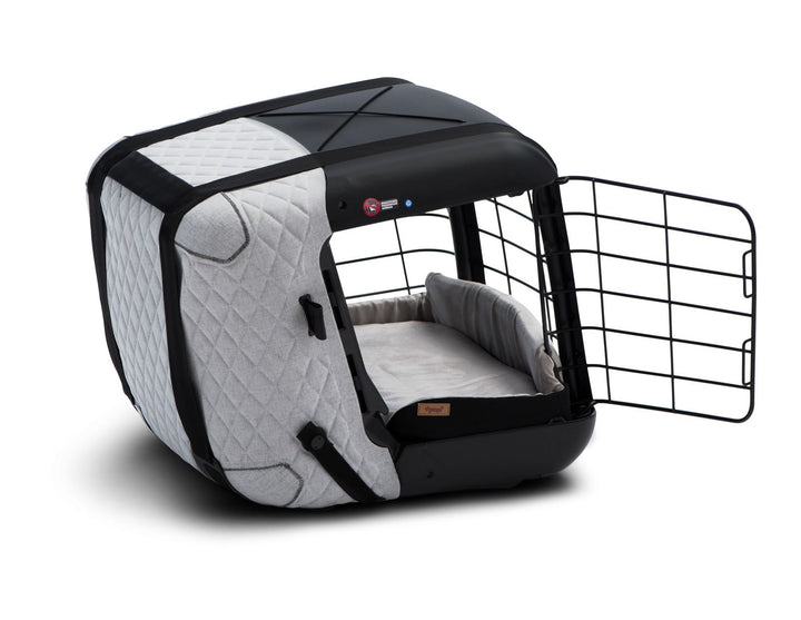 4pets®* Jaula de transporte Caree para perros y gatos, se fija de forma segura al asiento de cualquier pasajero, en color gris frío.