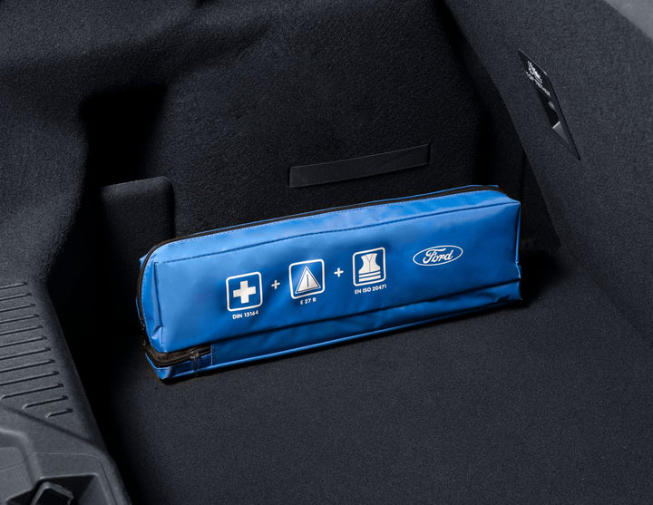 Original Ford Paquete de seguridad premium con bolsa flexible en color azul.