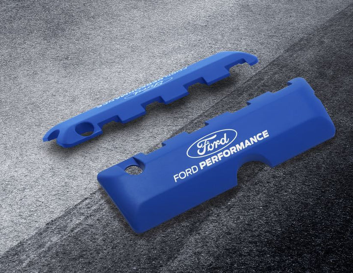 Cubiertas bobinas de encendido aluminio azul con logo grabado Mustang 5.0 4V DOHC 2015–2017 Ford Performance