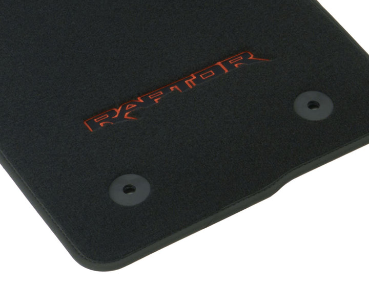 Kit de alfombrillas de moqueta delanteras y traseras Ranger Raptor 2022+ negras con logo rojo