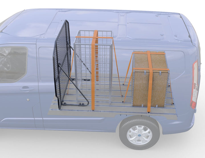 Original Ford Transit Custom Sistema de retención de carga bloques deslizantes con ganchos de fijación.