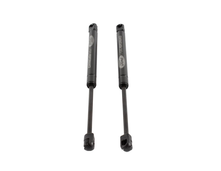 Kit elevadores capó negro con logo grabado Mustang 2015–2024 Ford Performance