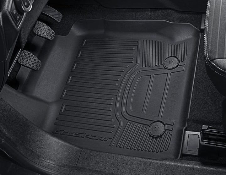 Ecosport Alfombrillas de goma delanteras, en color negro, estilo bandeja con bordes elevados.
