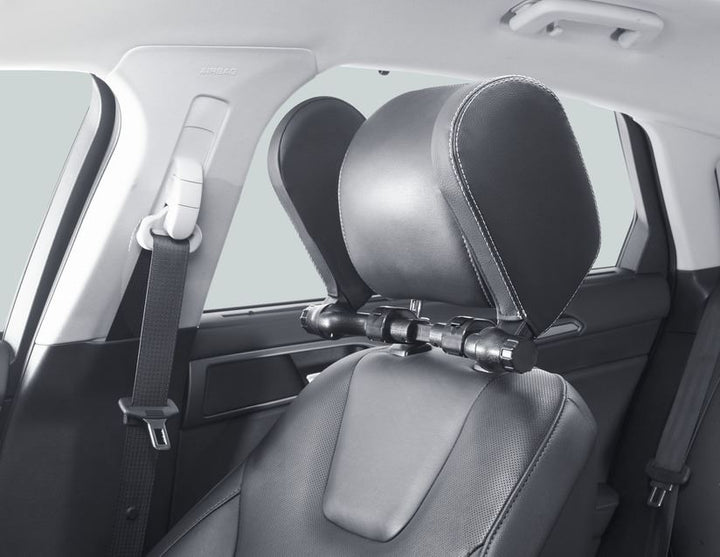 ACV* Reposacabezas de descanso de piel PVC negra con ribetes plateados