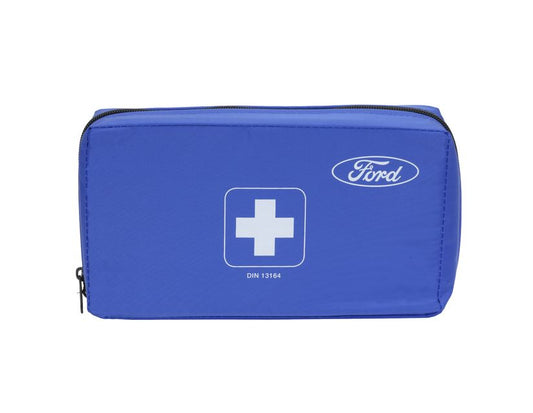 Original Ford Botiquín de primeros auxilios con bolsa de tela en color azul.
