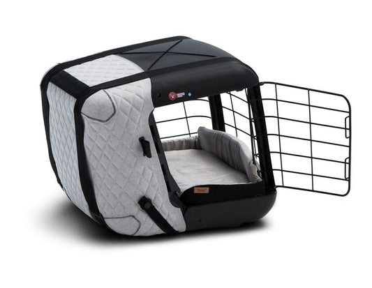 4pets®* Jaula de transporte Caree para perros y gatos, se fija de forma segura al asiento de cualquier pasajero, en color gris frío.