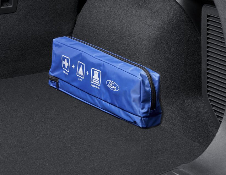 Original Ford Paquete de seguridad premium con bolsa flexible en color azul.