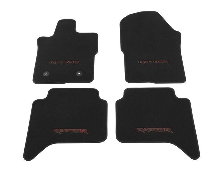 Kit de alfombrillas de moqueta delanteras y traseras Ranger Raptor 2022+ negras con logo rojo