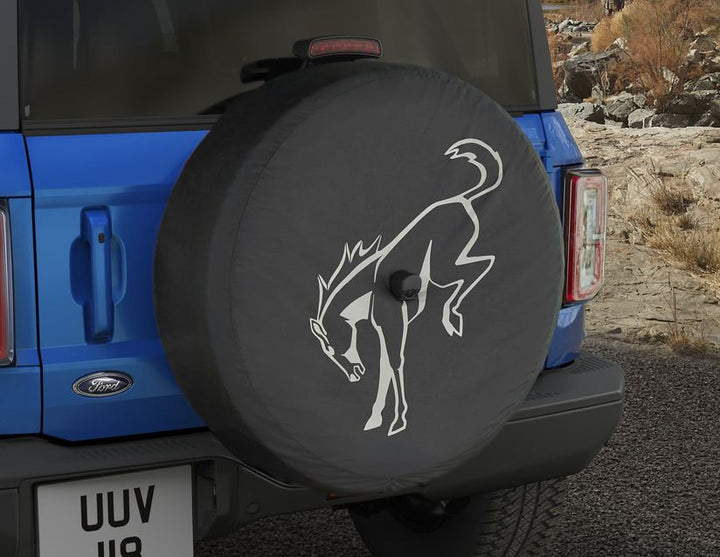 Original Ford Bronco Funda para rueda de repuesto Negra con el logo blanco de Bronco Pony