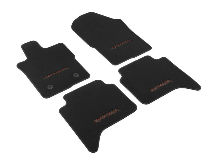 Kit de alfombrillas de moqueta delanteras y traseras Ranger Raptor 2022+ negras con logo rojo