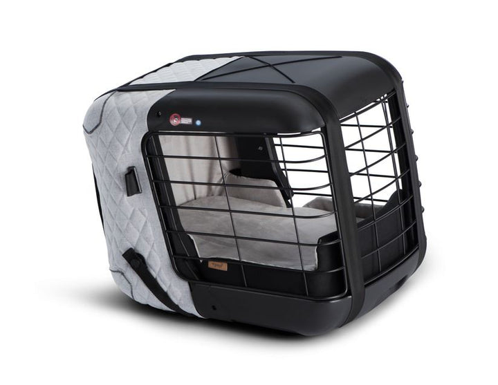4pets®* Jaula de transporte Caree para perros y gatos, se fija de forma segura al asiento de cualquier pasajero, en color gris frío.