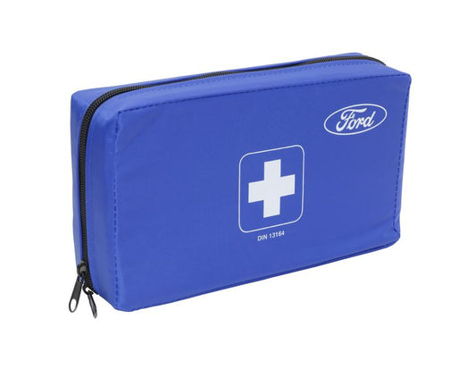 Original Ford Botiquín de primeros auxilios con bolsa de tela en color azul.