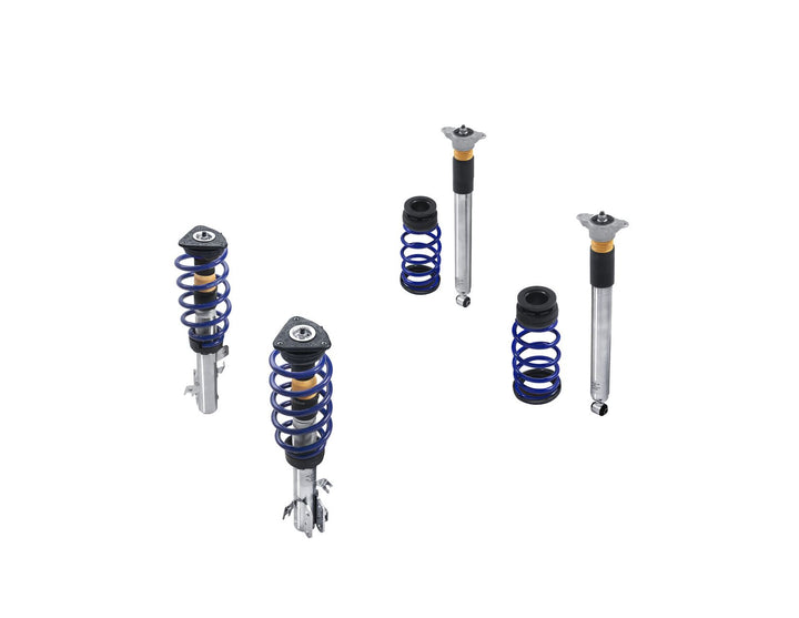 Original Ford Focus® Kit de suspensión coilover acero inoxidable con muelles con revestimiento de polvo en color azul ultramarino.