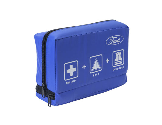 Original Ford Botiquín de primeros auxilios con triángulo de emergencia y chaleco de emergencia.