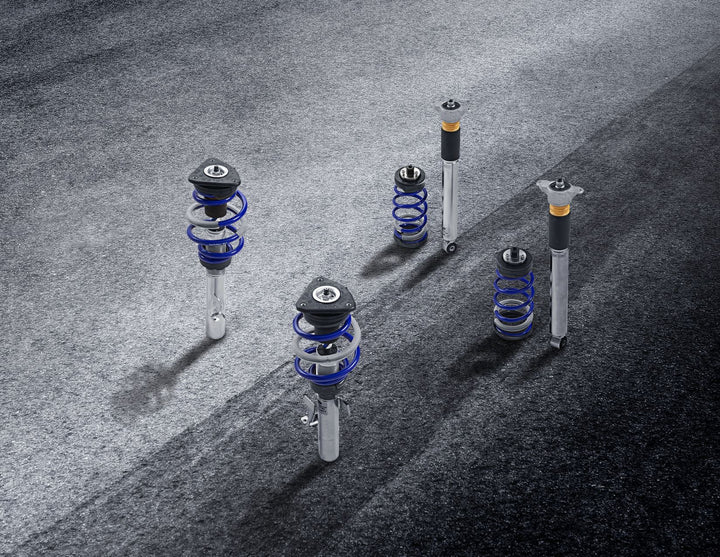 Original Ford Focus Kit de suspensión coilover de acero inoxidable con muelles con recubrimiento en polvo en color azul Ford Performance.