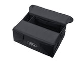 Caja organizadora plegable de tela en color negro, con óvalo Ford en color blanco a ambos lados.