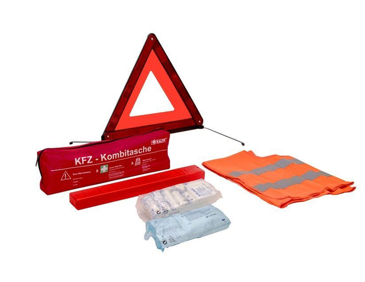 Original Ford Kalff Pack de seguridad Trio Kit de primeros auxilios Triángulo de advertencia Chaleco 2646612